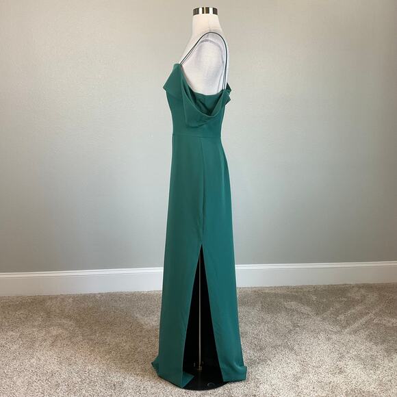 One Shoulder Evening Gown Green Size 14 Sleeveless Side Slit by Laundry - Picture 4 of 12